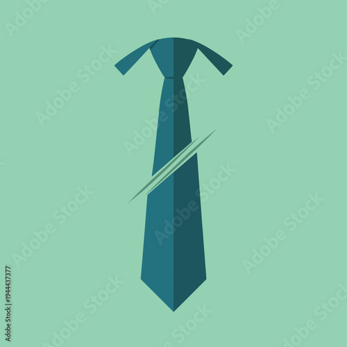 Necktie cut in half prank illustration showing business suit accessory split diagonally representing april fools day joke concept