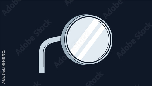 Round chrome motorcycle or vehicle side mirror shown on a dark blue background with bright reflections on the glass.