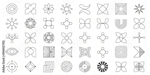 Geometric shapes and symbols are illustrated in a detailed graphic design.