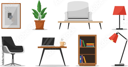A collection of office and home decor items