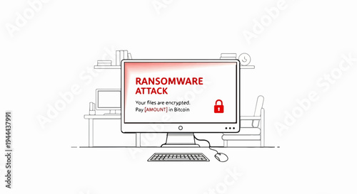 Computer screen displays a ransomware attack message with encrypted files