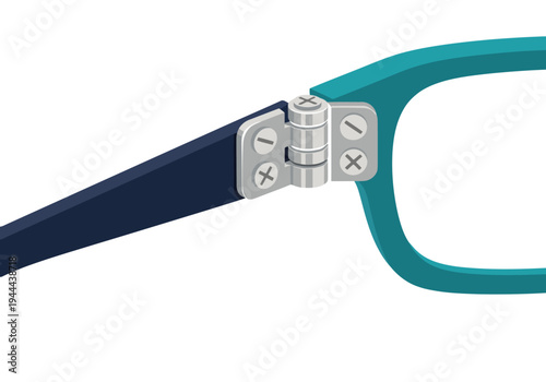 Close-up showcasing the hinge mechanism of wrap-around glasses. Modern design, detailed illustration, blue and black color scheme. Ideal for product visuals.