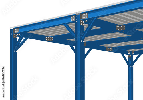 Detailed steel mezzanine floor structure. Modern industrial design, showcasing robust construction and clean lines. Ideal for architectural or engineering visuals.