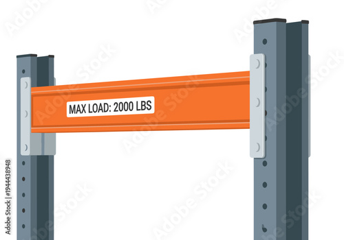 Industrial shelving unit with a load-bearing beam clearly marked with a 2000 lbs capacity. Clean, modern illustration for commercial use.