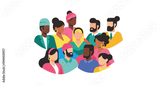 Diverse Group of Modern Flat Design People Illustration Representing Global Community, Inclusion, and Collaboration