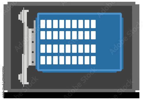 Isometric view of a blue storage tray lift. Clean, modern design with a clear, detailed illustration. Suitable for tech, storage, and industrial themes.