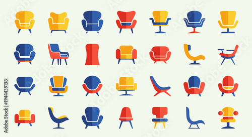 Playful Modern Furniture Chair Set Flat Vector