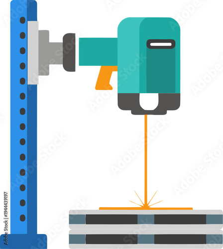 A modern inventory scanner utilizes laser technology to track pallets. Clean, flat design with blue and teal accents. Ideal for logistics and warehouse visuals.