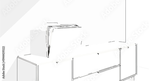 Stack of documents in folders on a modern cabinet, minimalist sketch style