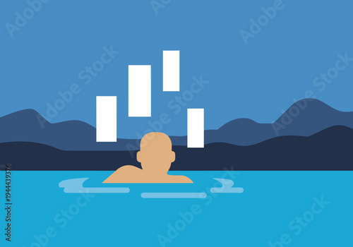 A person relaxes in hot spring steam, surrounded by mountains. A serene and refreshing image, perfect for wellness and travel themes.