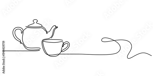 A vintage vector illustration of a cute teapot and teacup set perfect for a cafe breakfast menu or hot beverage design