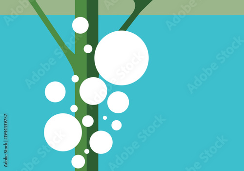 Stylized illustration depicts oxygen bubbles rising through plant stem showcasing plant filtration Clean modern design with vibrant blue and green tones