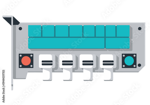 A stylized illustration showcases a liquid-cooled graphics card with thermal blocks and a cooling plate. Clean, modern design with flat design elements. Ideal for tech and computer graphics.