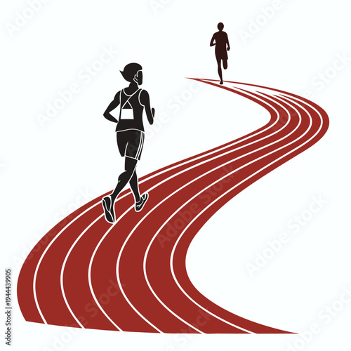 Two runners on a red running track red track white lines athletic wear