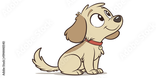 Cartoon dog with red collar sitting on white background