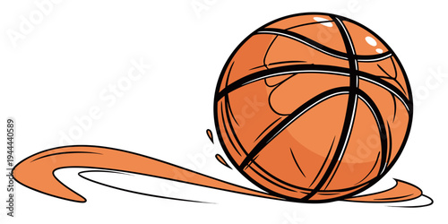 Orange basketball with motion lines on white background sports