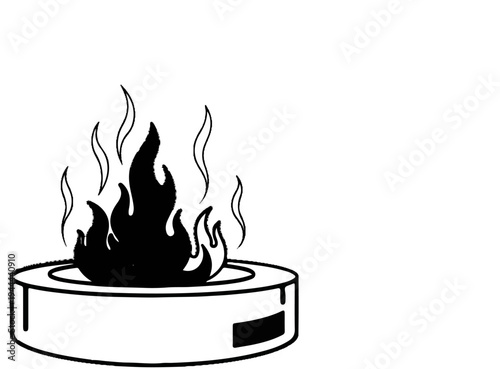 Simple line drawing of a fire pit with flames and smoke