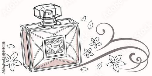 Perfume bottle with flowers and leaves fragrance