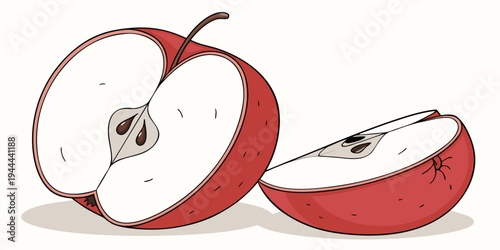 Sliced red apple on beige shadow fruit healthy