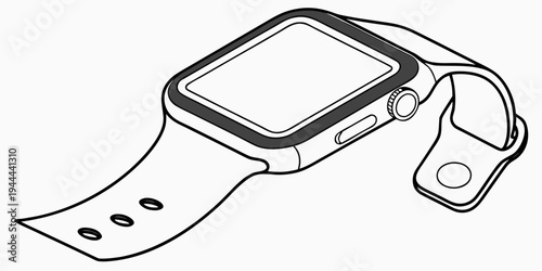 Smartwatch with white strap and black bezel on white background isolated