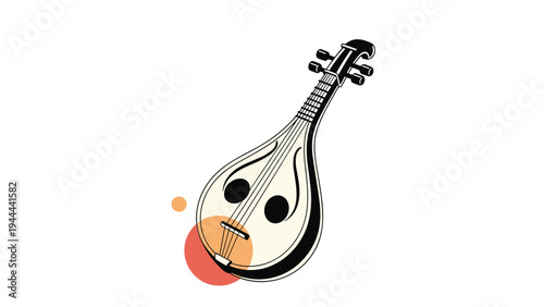 Stylized illustration of a traditional mandolin musical instrument with strings and sound holes isolated on a white background.