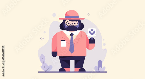Flat illustration of a figure in a hat holding a drink