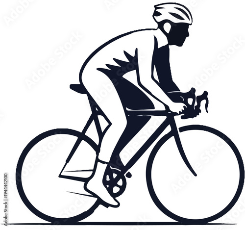 Silhouette of a cyclist in profile, wearing a helmet and cycling gear