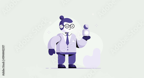 Stylized scientist with glasses holding stacked blocks