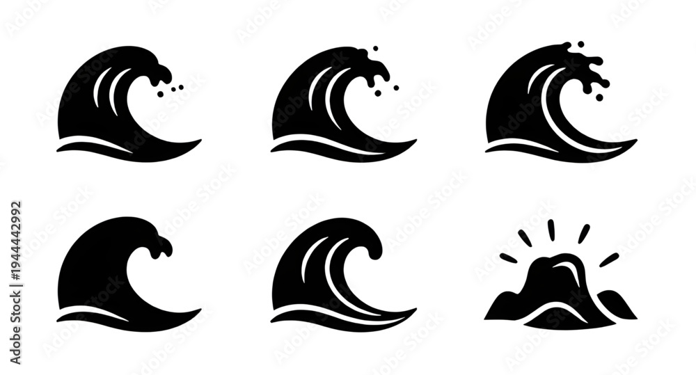 Obraz premium wave, ocean, sea, surf, swell, tide, breaker, current, water, splash, ripple, foam, marine, nautical, beach, coast, shoreline, seaside, oceanic, aquatic, silhouette, black, shadow, outline, shape, sym