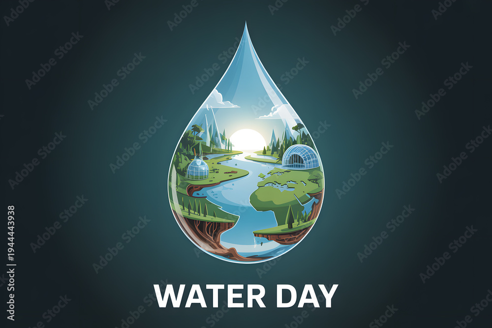Obraz premium Water day planet earth inside water drop landscape with save water