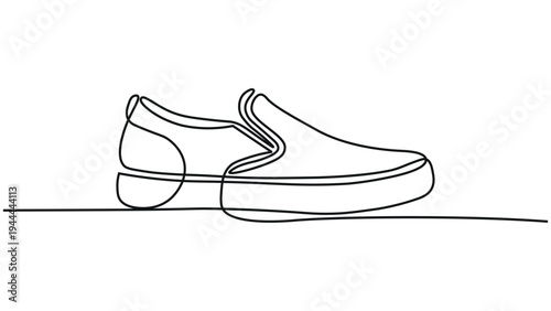 A single black and white drawing of a sneaker