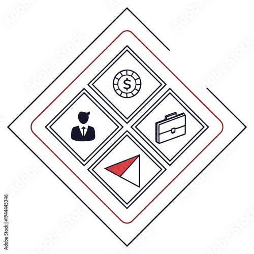 Business in a diamond shape money briefcase person