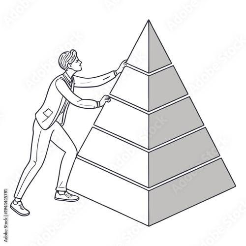Businessman Pushing Gray Pyramid