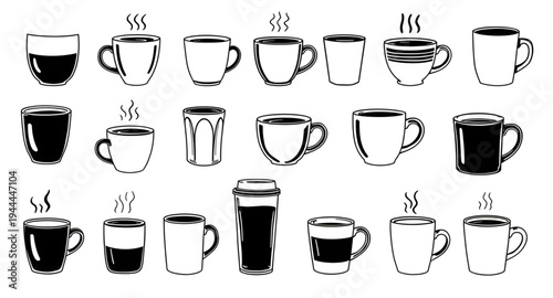 coffee, mug, cup, beverage, espresso, latte, cappuccino, americano, mocha, drink, caffeine, cafe, barista, hotdrink, steam, steaming, aroma, breakfast, morning, energy, silhouette, black, shadow, outl