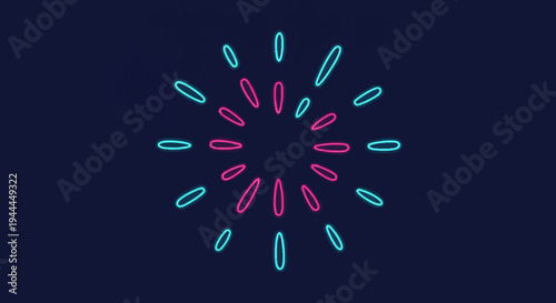 A vibrant digital burst of neon pink and blue light elements radiates from a central point, creating an energetic and modern abstract background.