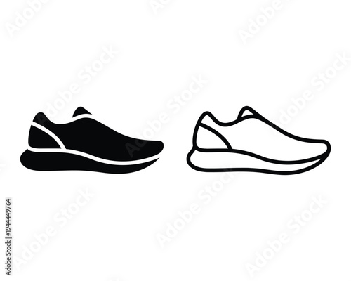 Silhouette and outline icons representing athletic sneakers for running or sports activities