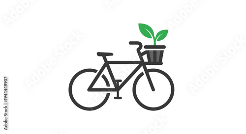 Bicycle with plant in basket.