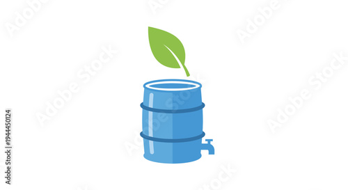 Blue Barrel with Green Leaf Sprout.