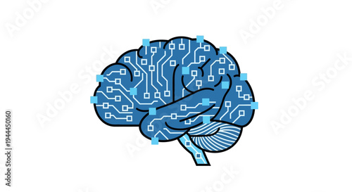 Blue Circuit Brain Illustration.