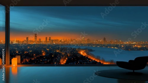 Wallpaper Mural Interior view of modern room showcasing a city skyline at dusk through large windows Torontodigital.ca