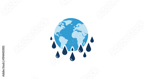 Blue Earth with Rain Drops Falling.