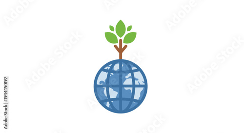 Blue globe with green leaves growing.