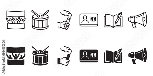 Protest Activism and Awareness Icons Set Line and Solid Style Vector Illustration