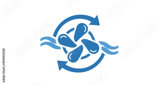 Blue propeller with circular arrows.