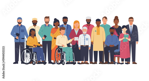 Diverse Global Community Group Illustration: Multicultural People of All Ages and Abilities for Inclusion & Unity