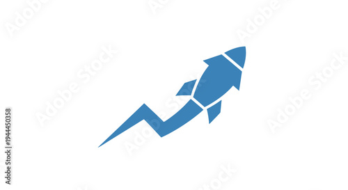 Blue Rocket Ship Icon Ascending Fast.