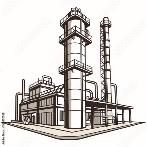 Industrial Building with Smokestacks chimney pipes