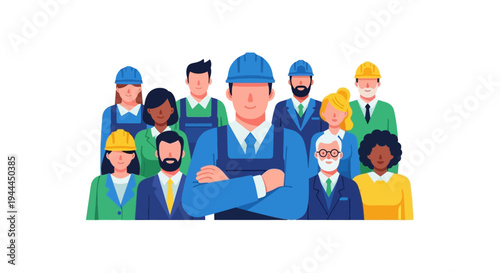 Diverse Professional Workforce Team - Multiracial Group of Skilled Workers and Business People in Flat Vector Illustration