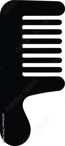 Minimal Hair Comb Silhouette Grooming Icon, Simple black silhouette illustration of a hair comb, representing hair grooming, styling tools, barber equipment, and personal care routine.
