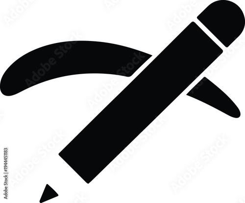 Minimal Eyebrow Pencil Silhouette Beauty Makeup Icon, Simple black silhouette illustration of an eyebrow pencil shaping a brow, representing makeup application, cosmetic grooming, and beauty routine.